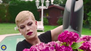 tall babe plays mature