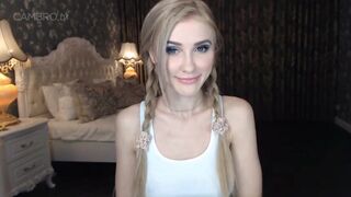 beautiful blonde shows pussy and face close up