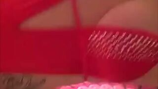 Cap Barista sexy red outfit teasing snapchat show